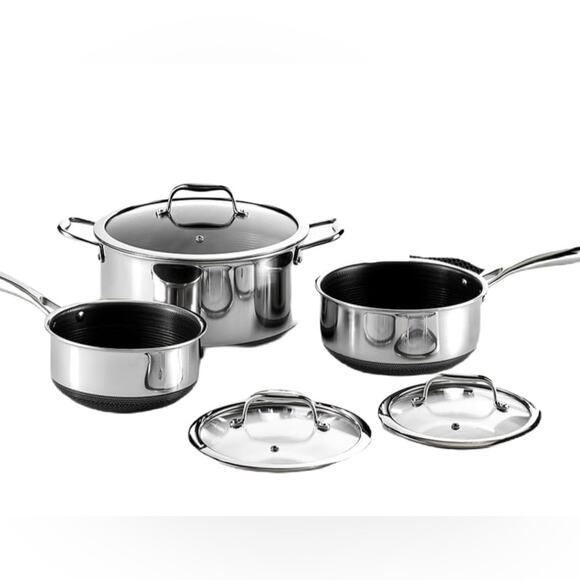 HexClad Hybrid Nonstick 6-Piece Pot Set with Lids Great condition MSRP $600 - Picture 1 of 11